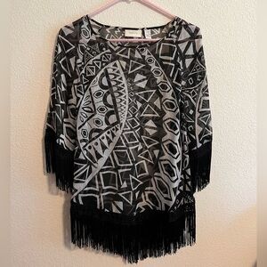 CHICO'S Sheer Fringe Top Size 1